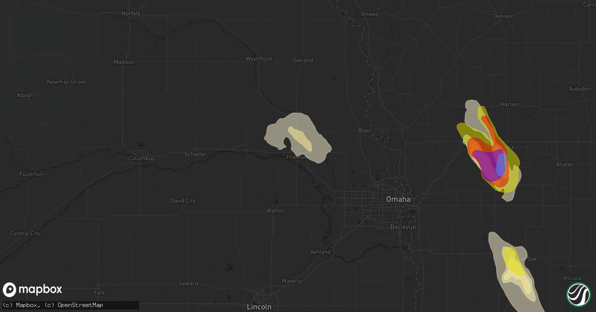 Hail map in Fremont, NE on July 30, 2021
