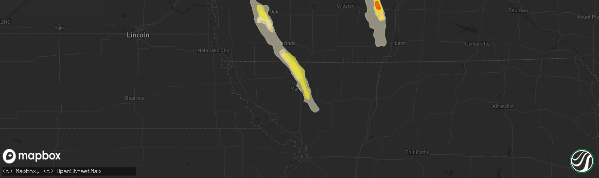 Hail map in Maryville, MO on July 30, 2021