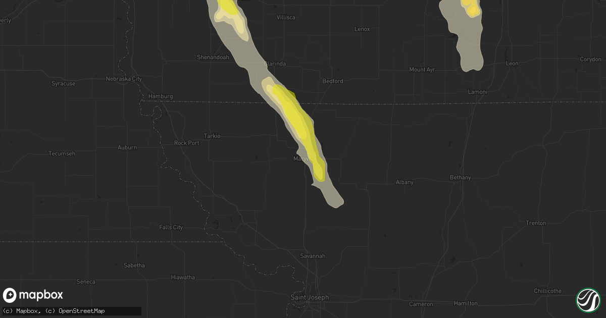 Hail map in Maryville, MO on July 30, 2021