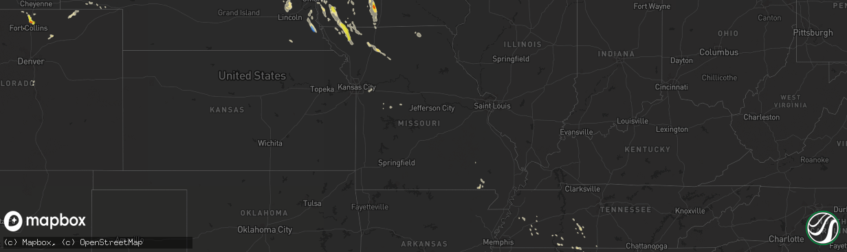 Hail map in Missouri on July 30, 2021