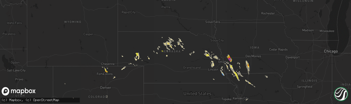 Hail map in Nebraska on July 30, 2021