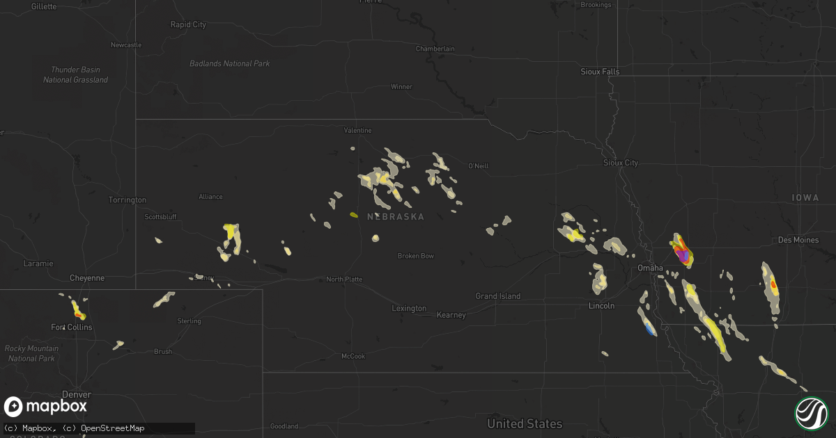 Hail map in Nebraska on July 30, 2021
