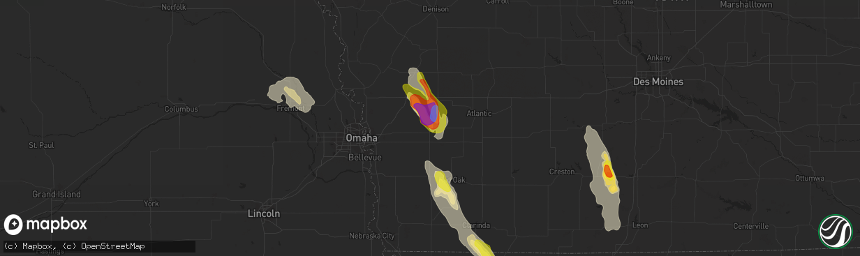 Hail map in Oakland, IA on July 30, 2021