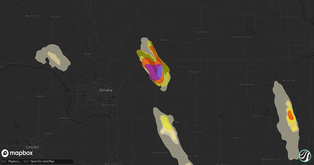 Hail map in Oakland, IA on July 30, 2021