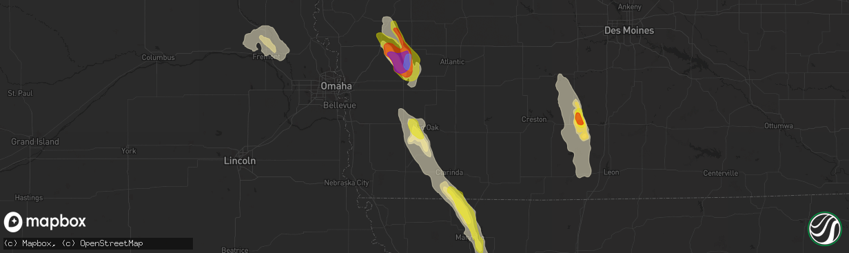 Hail map in Red Oak, IA on July 30, 2021