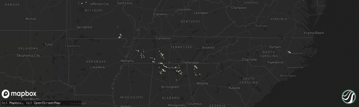 Hail map in Tennessee on July 30, 2021