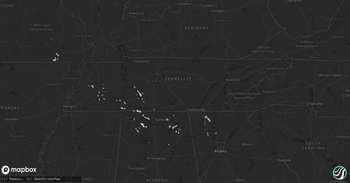Hail map in Tennessee on July 30, 2021