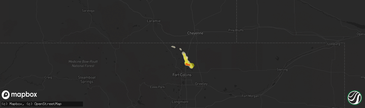 Hail map in Wellington, CO on July 30, 2021