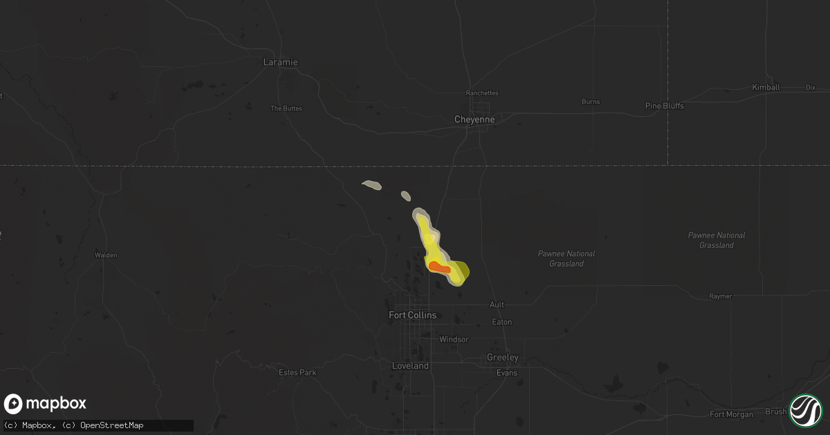 Hail map in Wellington, CO on July 30, 2021