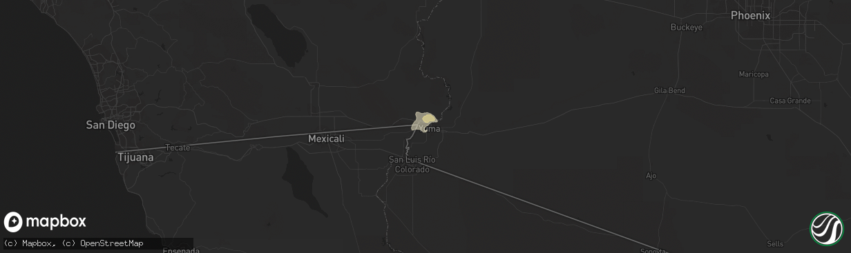 Hail map in Yuma, AZ on July 30, 2021