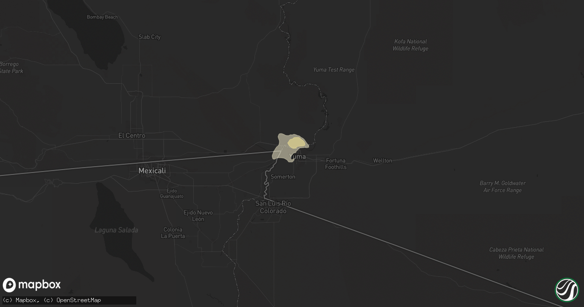 Hail map in Yuma, AZ on July 30, 2021