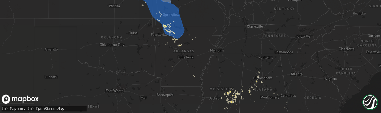 Hail map in Arkansas on July 30, 2023