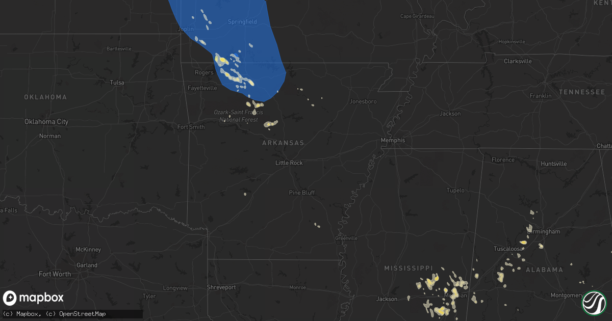 Hail map in Arkansas on July 30, 2023