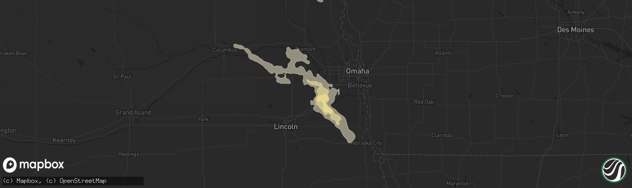 Hail map in Ashland, NE on July 30, 2023