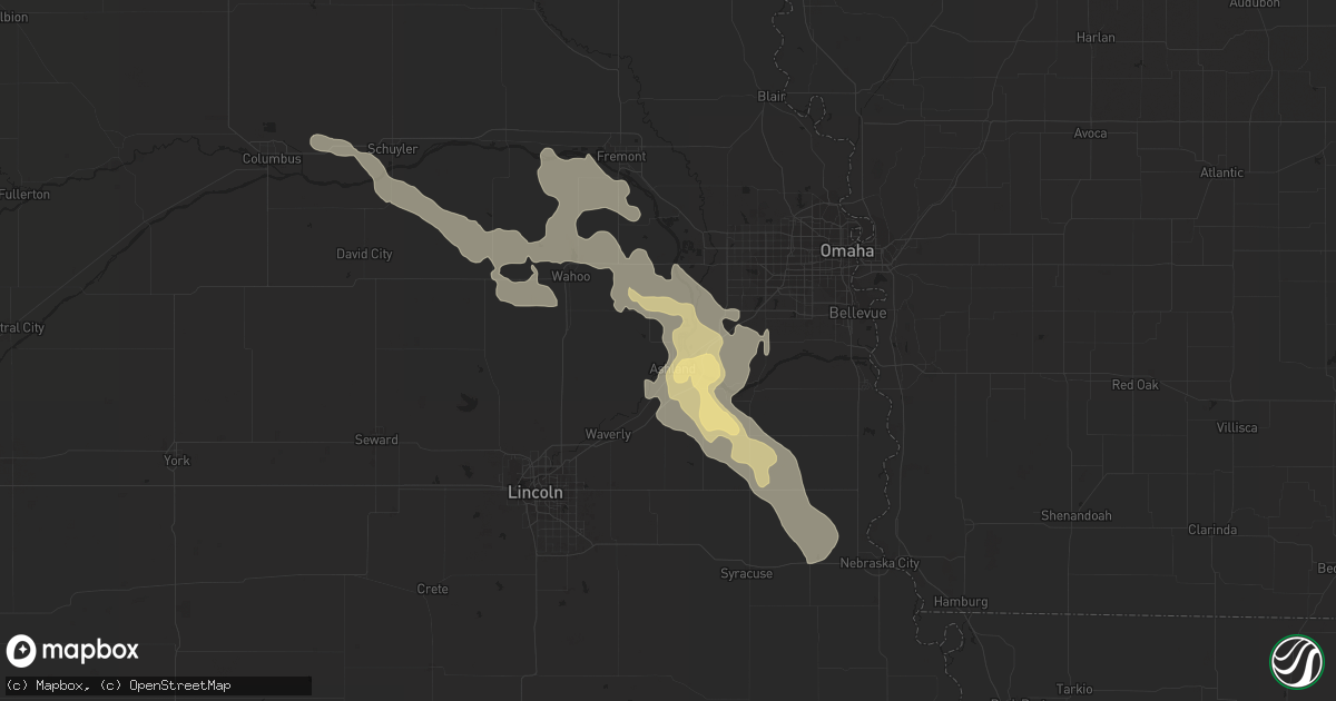 Hail map in Ashland, NE on July 30, 2023