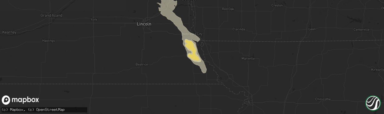 Hail map in Auburn, NE on July 30, 2023