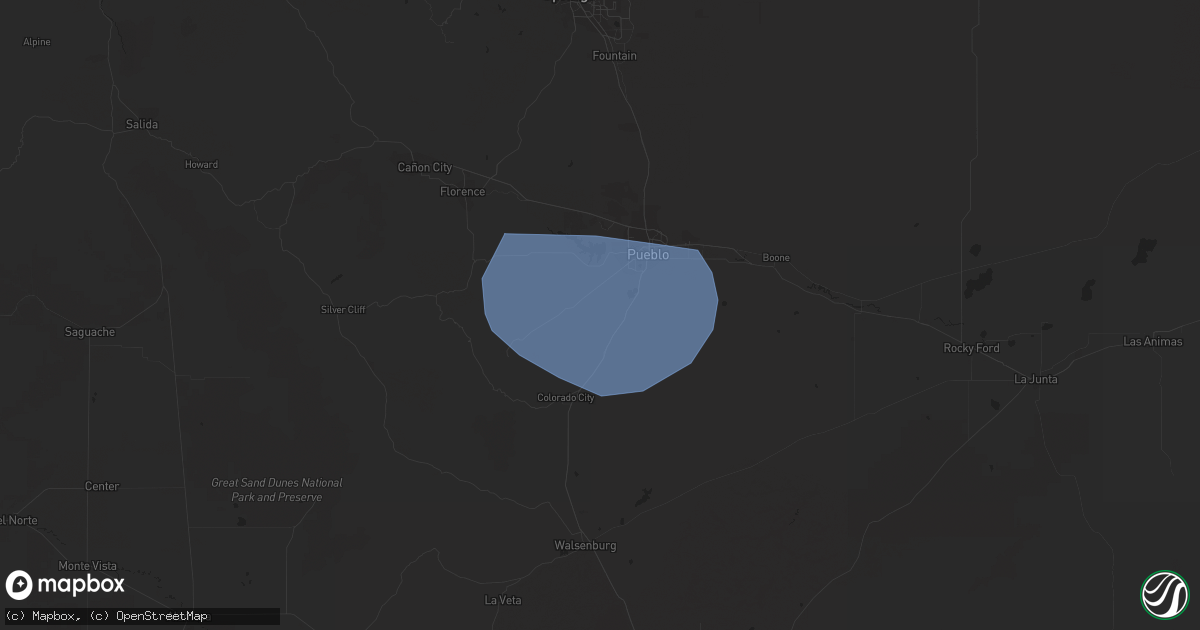 Hail map in Colorado City, CO on July 30, 2023