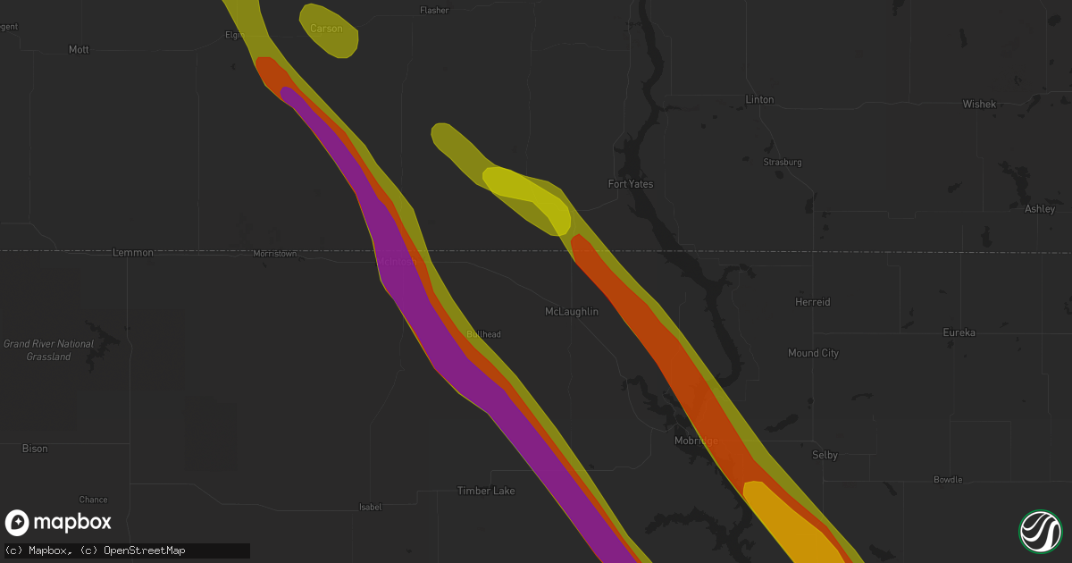 Hail map in Gettysburg, SD on July 30, 2023