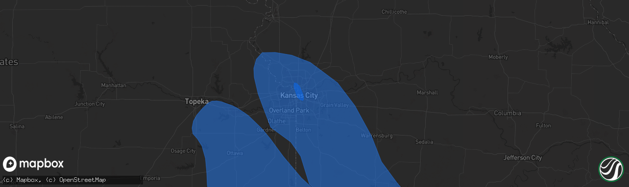 Hail map in Independence, MO on July 30, 2023