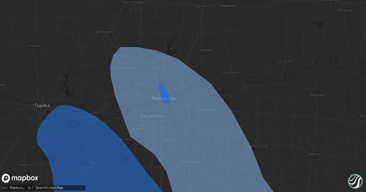 Hail map in Independence, MO on July 30, 2023