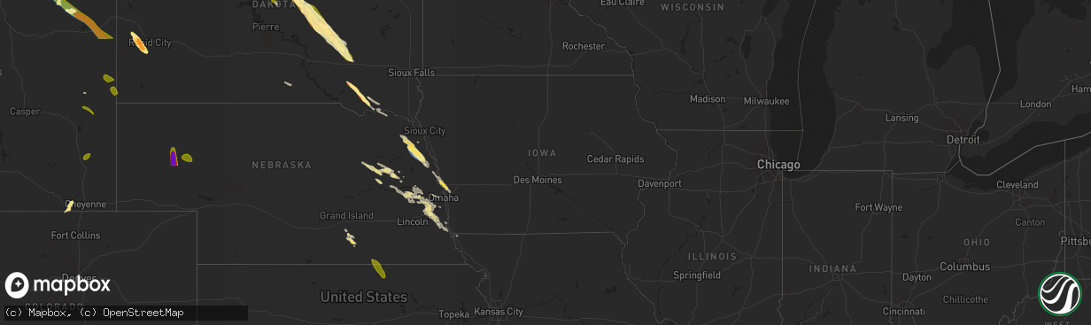 Hail map in Iowa on July 30, 2023