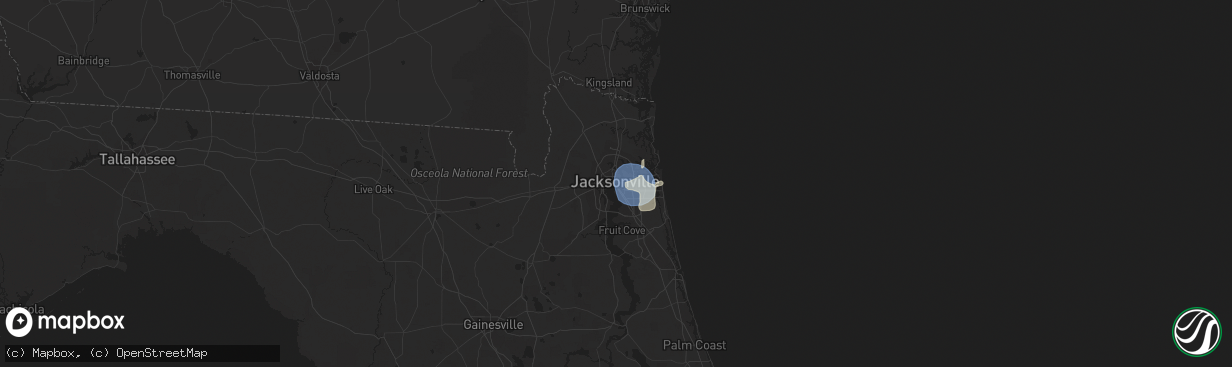 Hail map in Jacksonville, FL on July 30, 2023