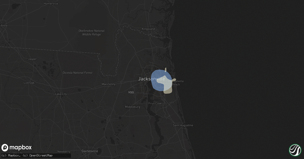 Hail map in Jacksonville, FL on July 30, 2023