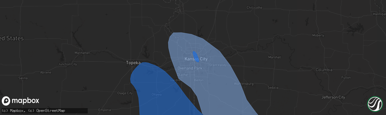 Hail map in Kansas City, KS on July 30, 2023