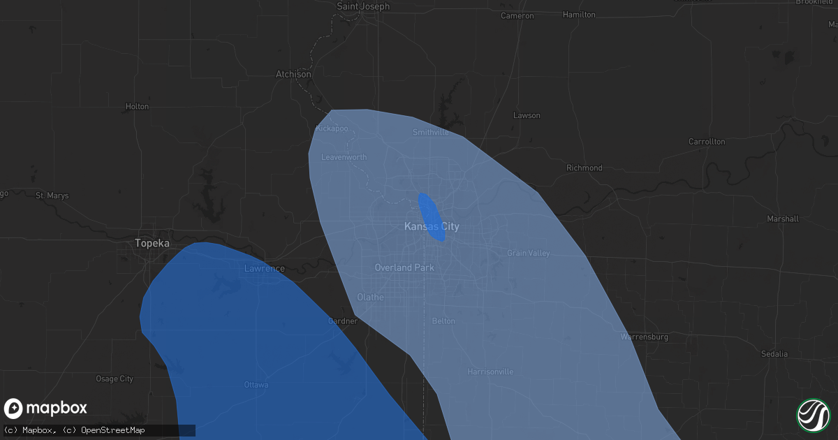 Hail map in Kansas City, KS on July 30, 2023