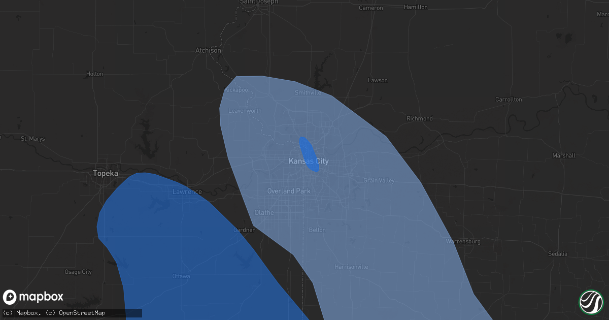 Hail map in Kansas City, MO on July 30, 2023