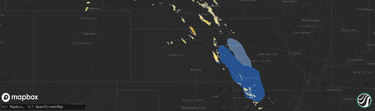 Hail map in Kansas on July 30, 2023