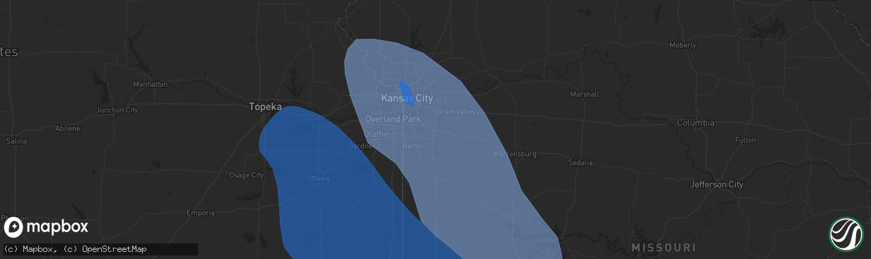 Hail map in Lees Summit, MO on July 30, 2023