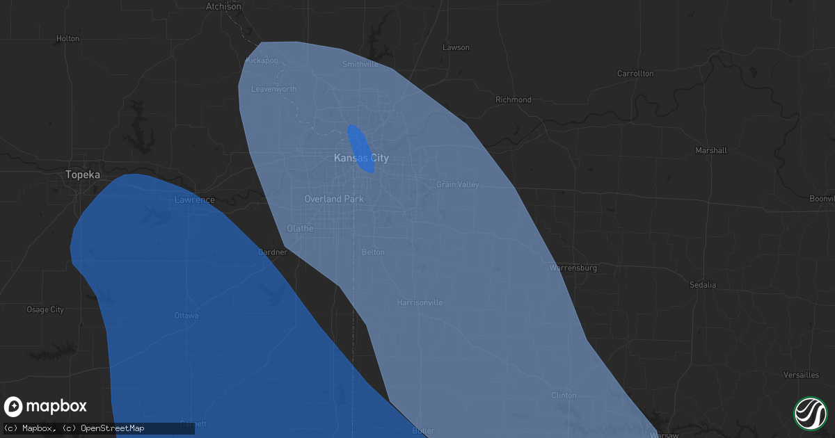 Hail map in Lees Summit, MO on July 30, 2023