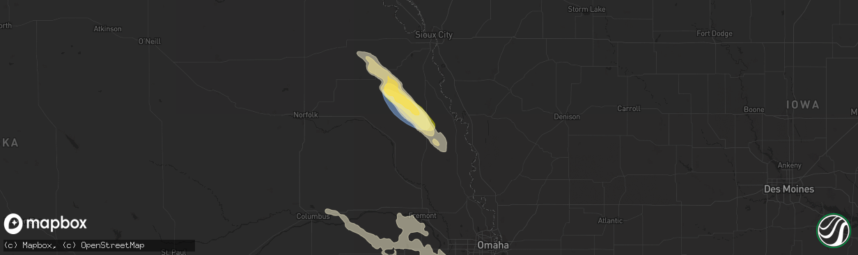 Hail map in Lyons, NE on July 30, 2023