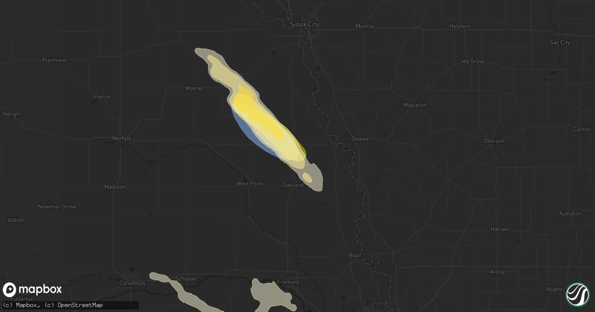 Hail map in Lyons, NE on July 30, 2023