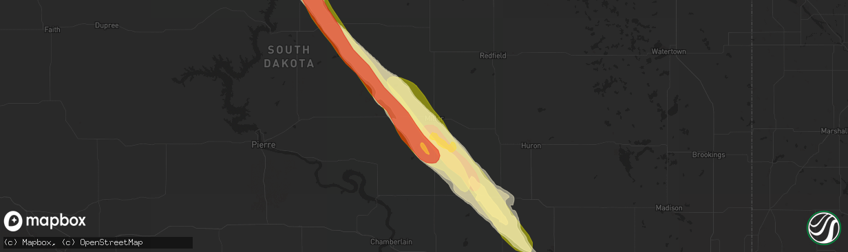 Hail map in Miller, SD on July 30, 2023