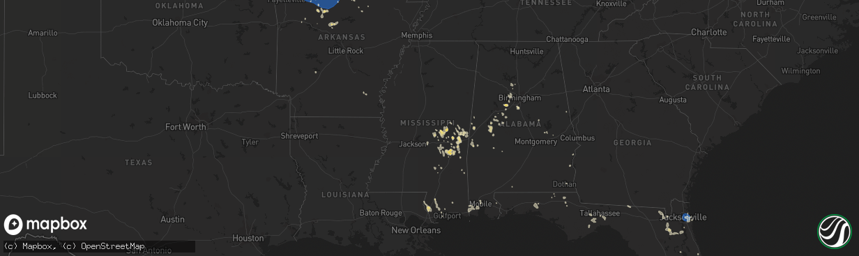 Hail map in Mississippi on July 30, 2023