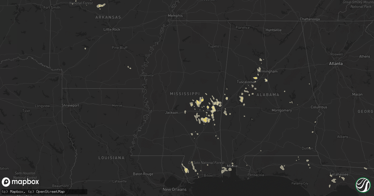 Hail map in Mississippi on July 30, 2023