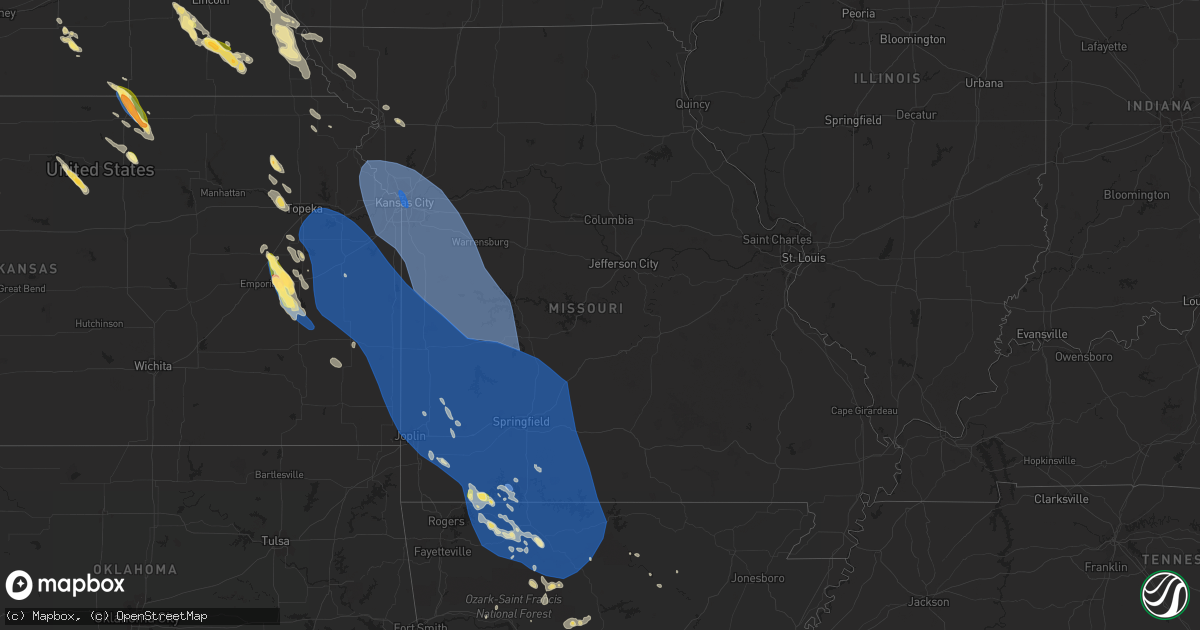 Hail map in Missouri on July 30, 2023