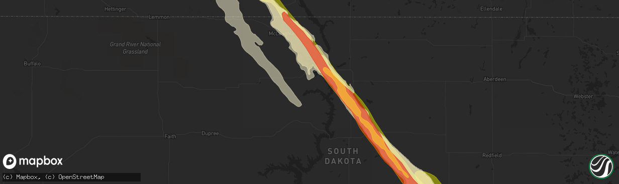 Hail map in Mobridge, SD on July 30, 2023