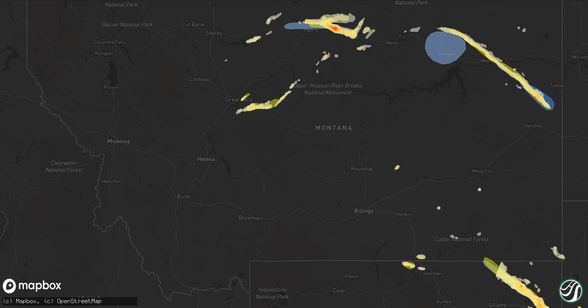 Hail map in Montana on July 30, 2023