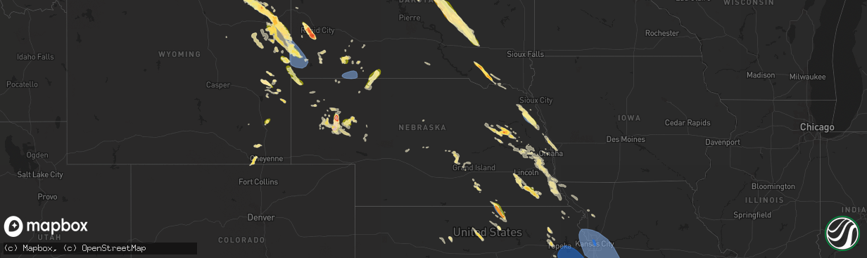 Hail map in Nebraska on July 30, 2023