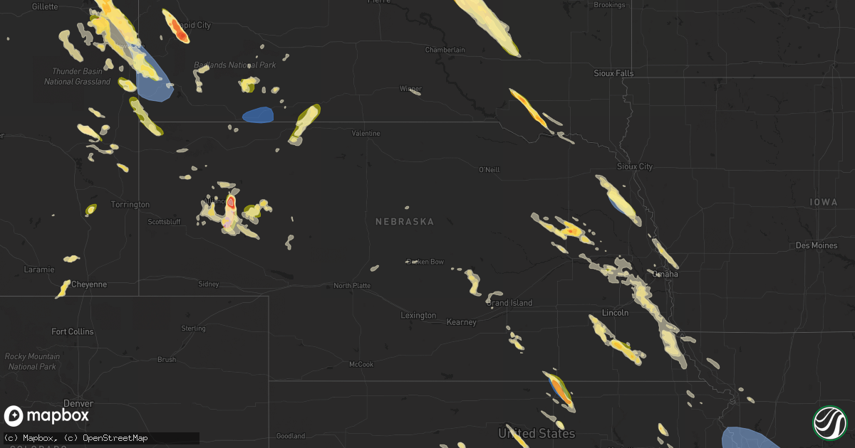 Hail map in Nebraska on July 30, 2023