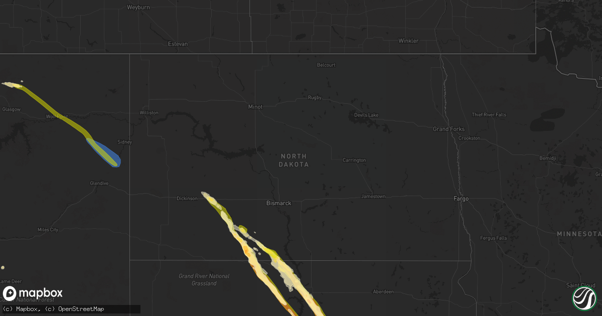 Hail map in North Dakota on July 30, 2023