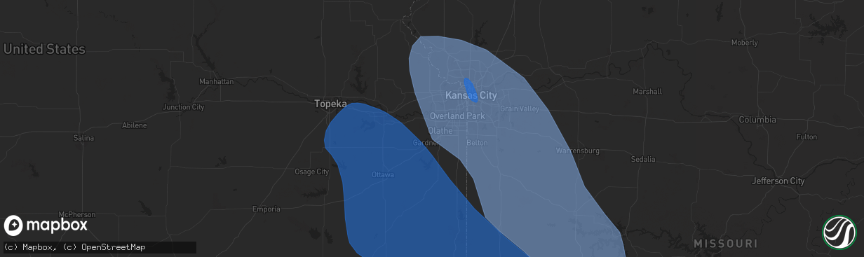 Hail map in Olathe, KS on July 30, 2023