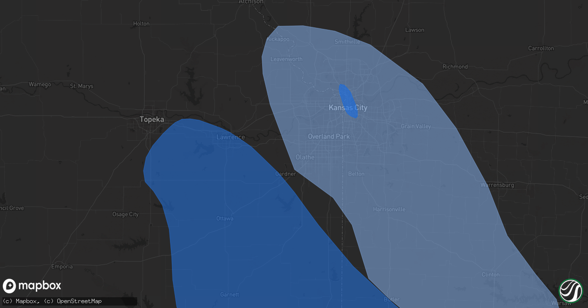 Hail map in Olathe, KS on July 30, 2023