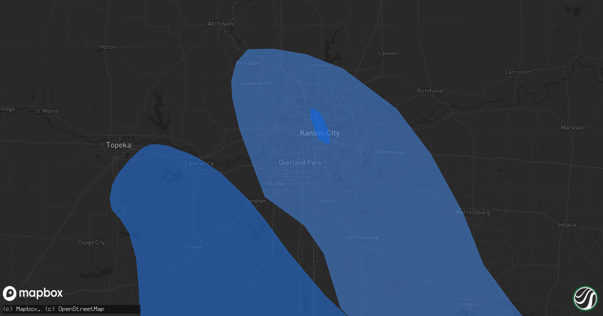 Hail map in Overland Park, KS on July 30, 2023