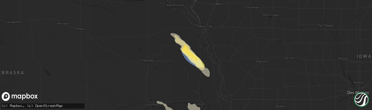 Hail map in Pender, NE on July 30, 2023