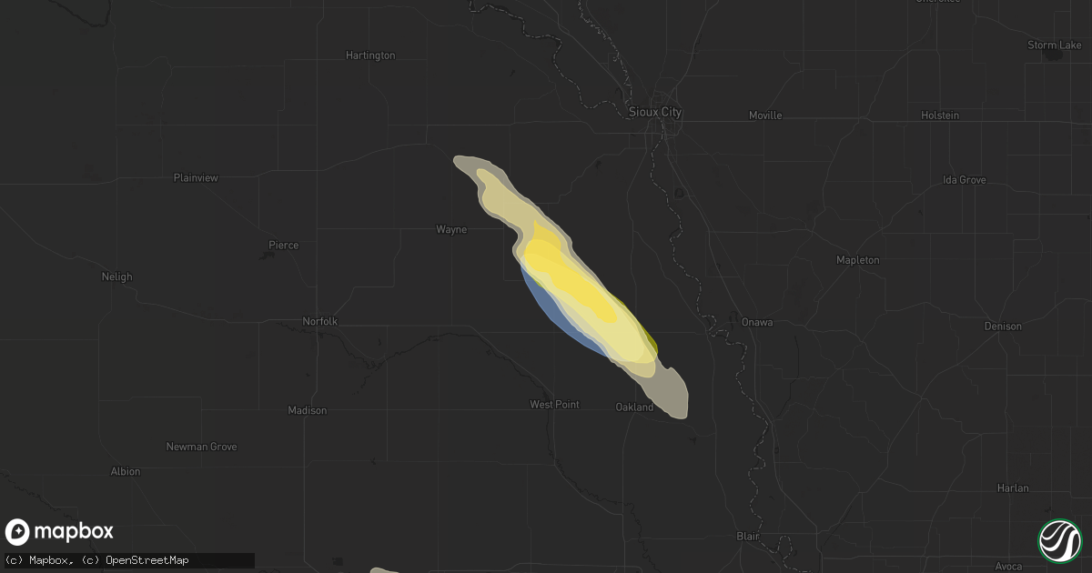 Hail map in Pender, NE on July 30, 2023