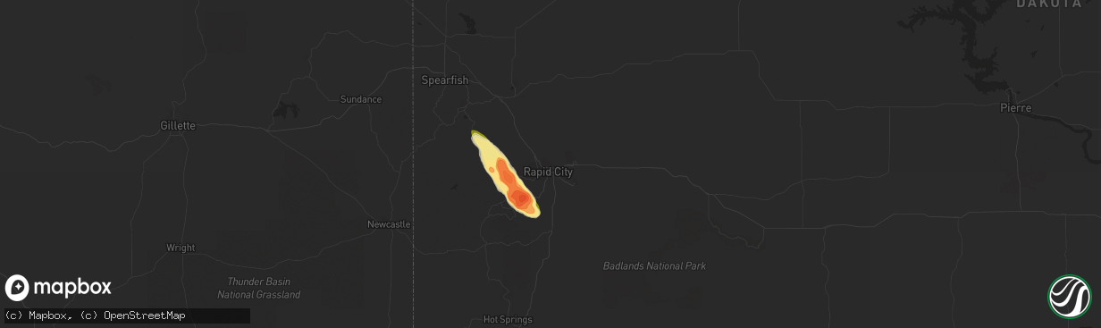 Hail map in Rapid City, SD on July 30, 2023